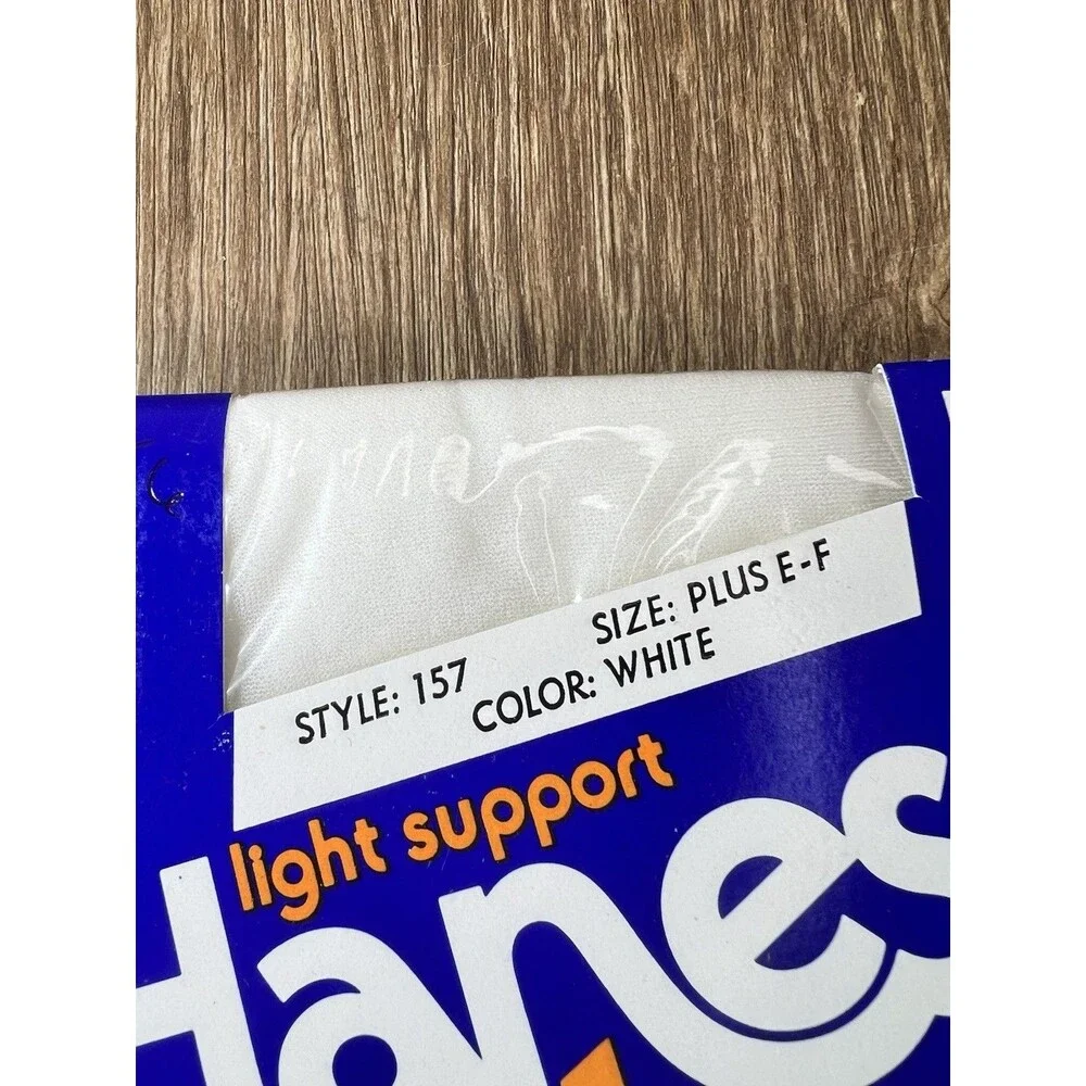 Vtg 80s Hanes Too Light Support Pantyhose Plus Size E-F White Sandalfoot NOS 157